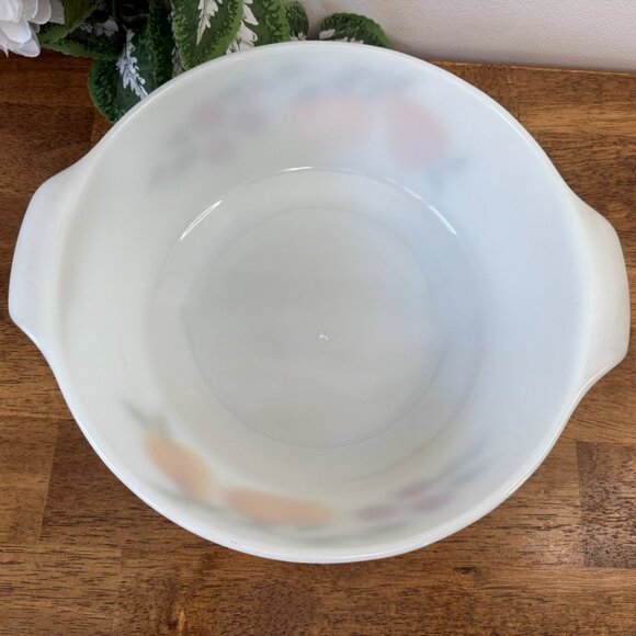 Anchor Hocking Fire-King Gay Fad Hand Painted Fruit Milk Glass Casserole Vintage - Picture 5 of 6